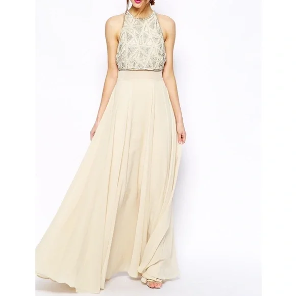 beaded top maxi dress Long-Sleeve Beaded Illusion Wedding Dress with High Neck main image 1